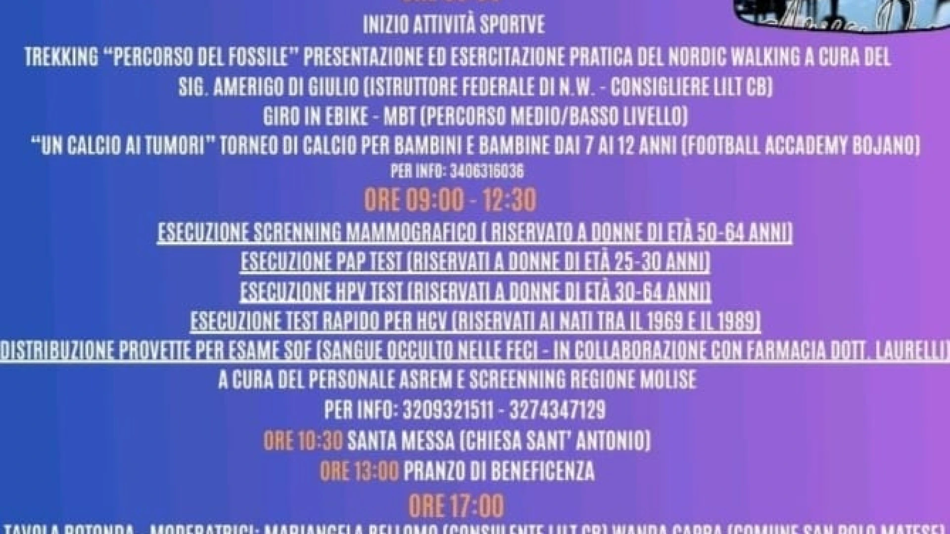 San Polo Matese: il 27 luglio scende in campo la prevenzione. Giornata dedicata alla beneficienza.